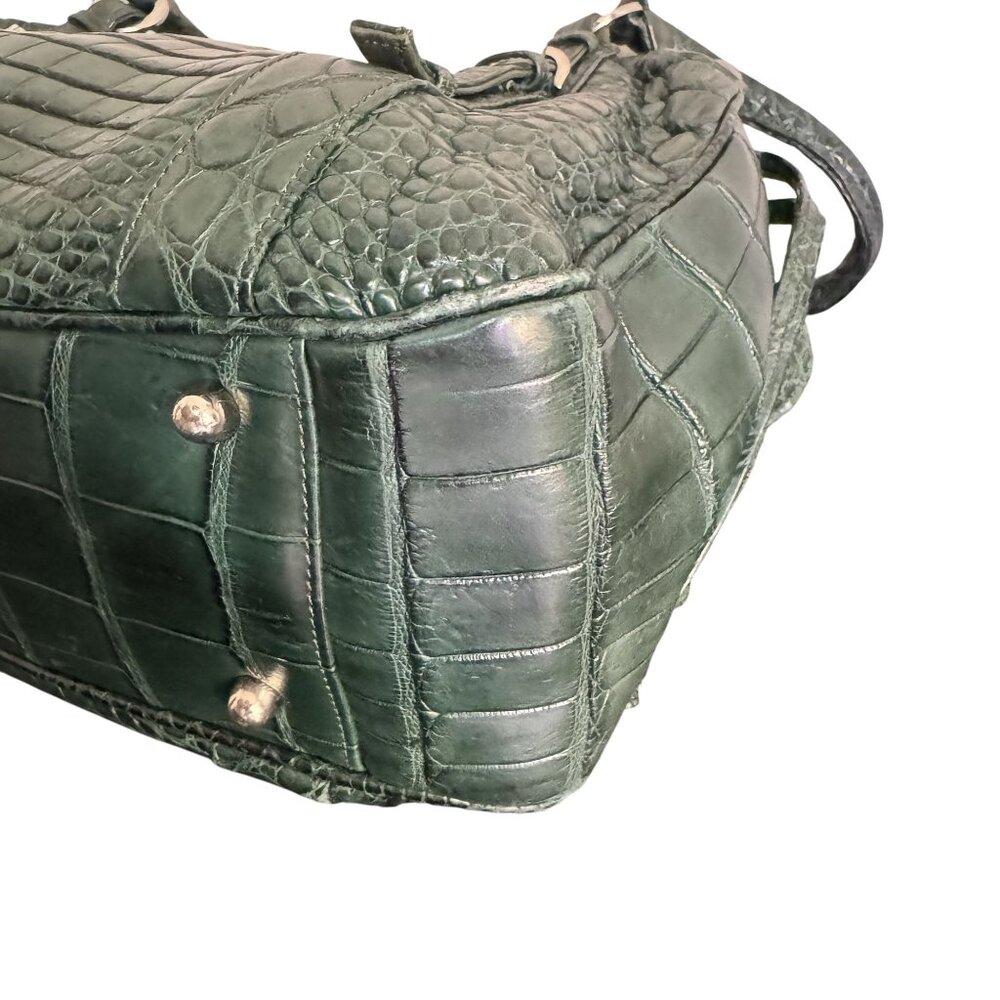Suarez New York Women's Green Embossed Crocodile Exotic Leather Double Straps - Picture 7 of 13